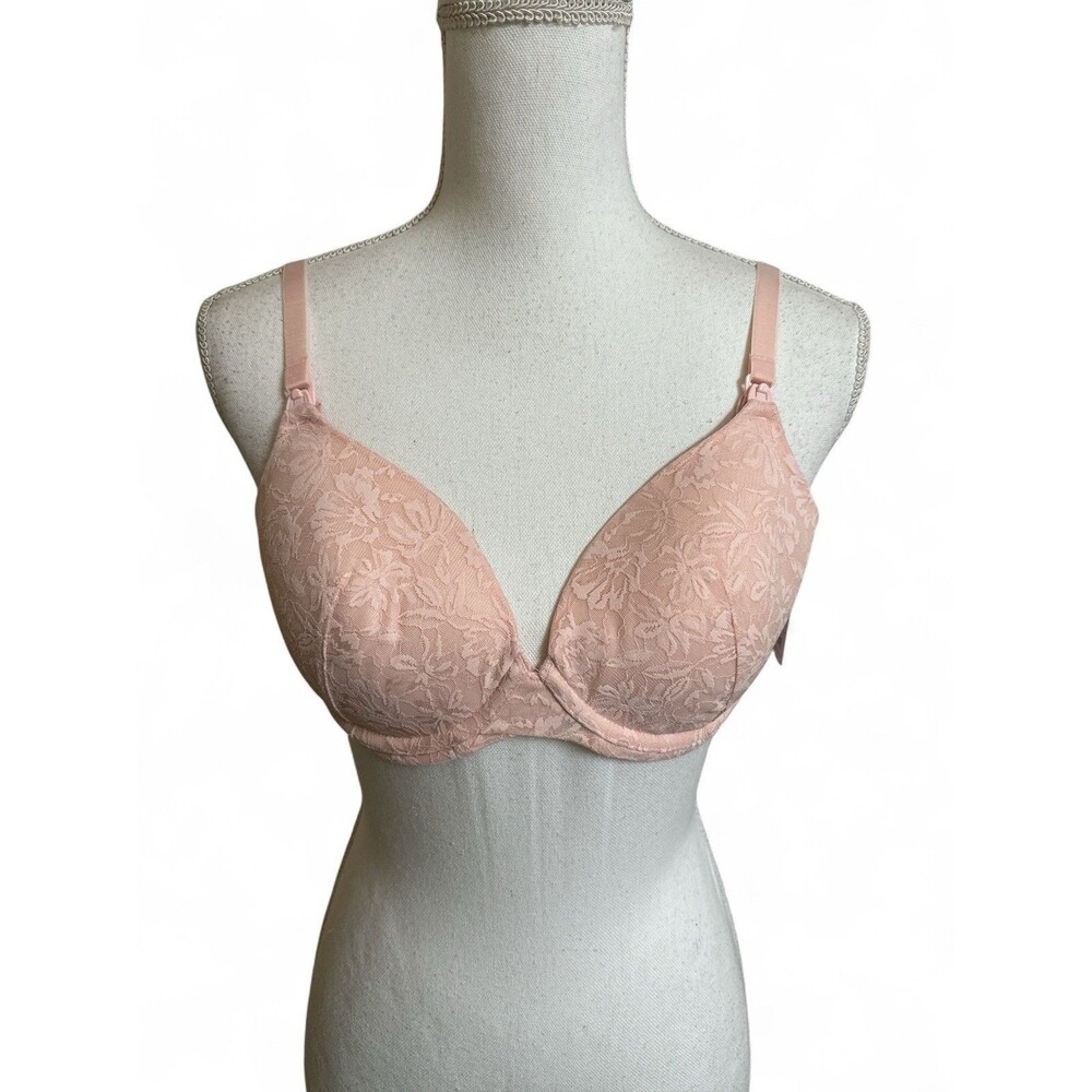 NWT Auden 36B Pink Lace Lightly Lined Full Coverage NURSING Bra Underwire